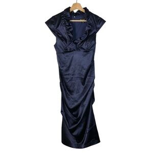 DJ Jaz Navy Blue Short Sleeve Satin Knee Length Sheath Dress 10